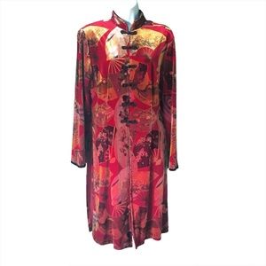 Vintage Clio Velvet Mandarin Duster Dress